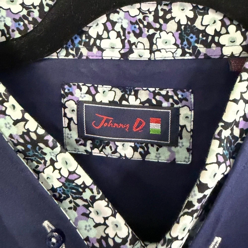Johnny D Button Down Shirt Mens XXXL Navy Cotton Floral Preppy Work Professional